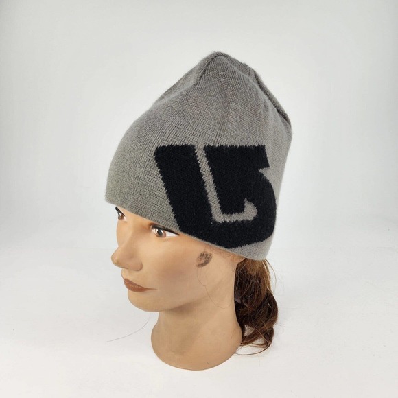 Burton Beanie Hat OS Knit Snowboarding Skiing Logo Black & Gray Snow hat - Picture 4 of 9